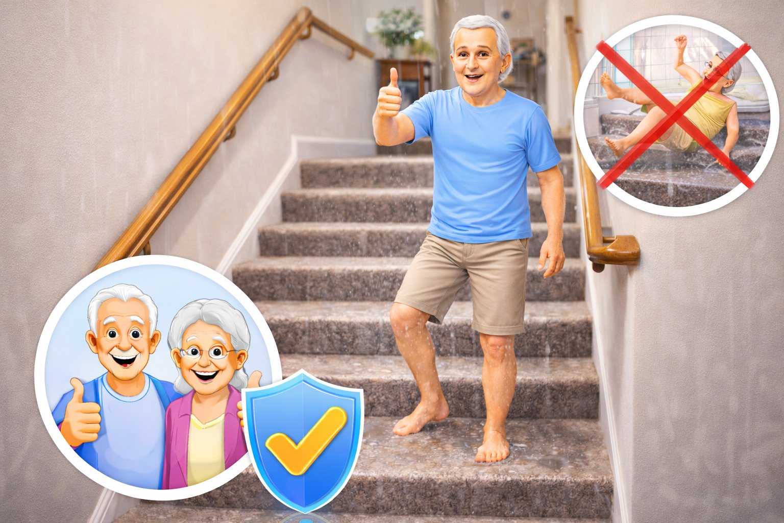 Person geht sicher die Treppe herunter — rutschfest beschichtete Stufen